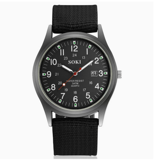 Canvas Strap Men's Casual Watch, Retro Military Style Calendar Quartz Watch, Youth and Student Sports Wristwatch
