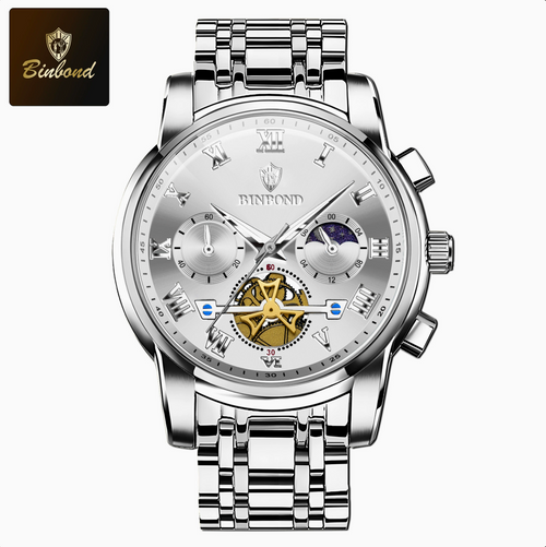 BINBON Multifunctional Quartz Watch with Luminous Luminous Skeleton and Waterproof Design for Men