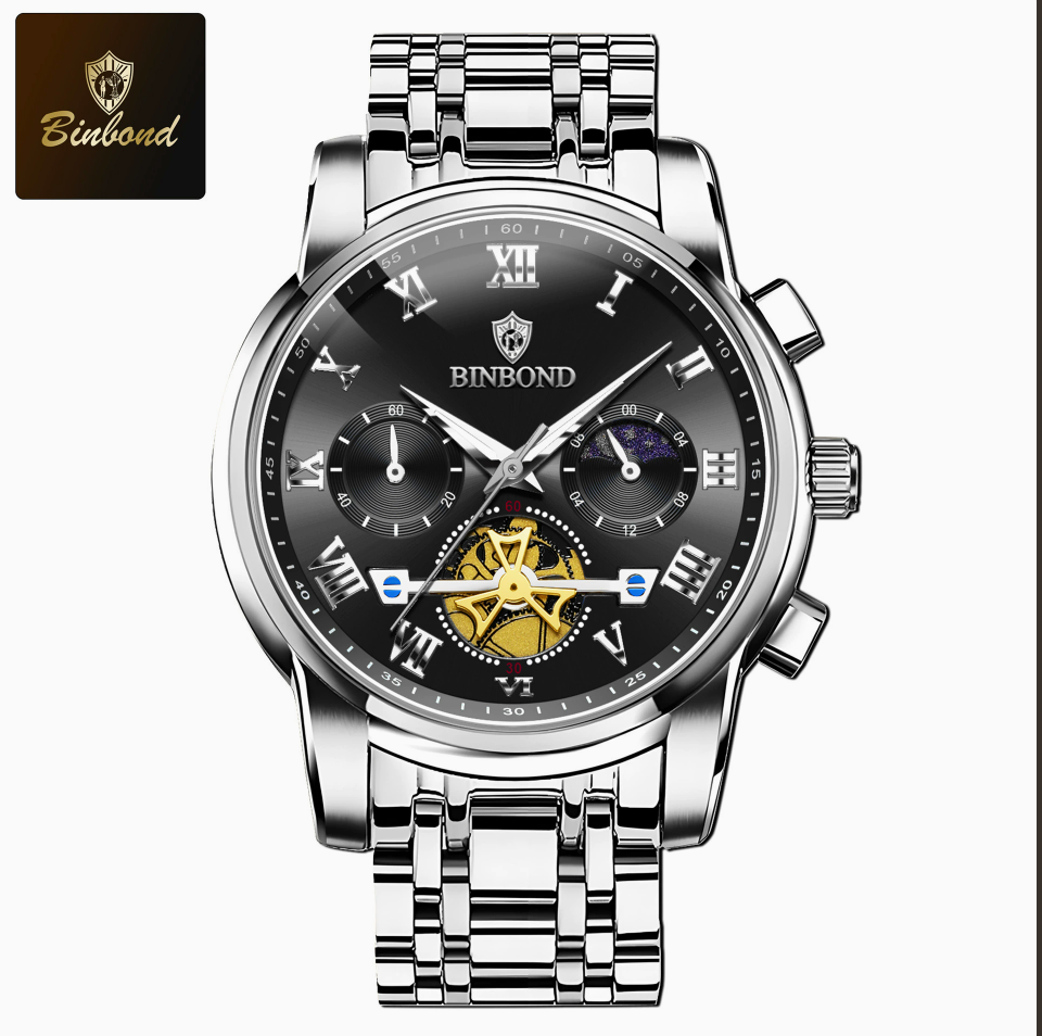 BINBON Multifunctional Quartz Watch with Luminous Luminous Skeleton and Waterproof Design for Men