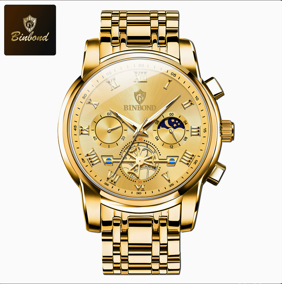 BINBON Multifunctional Quartz Watch with Luminous Luminous Skeleton and Waterproof Design for Men